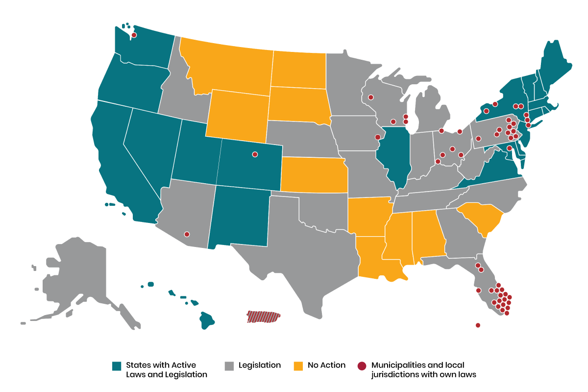 Mapa que muestra el estado de las leyes que prohíben la terapia de conversión